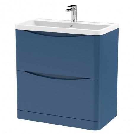 Lunar 800mm Freestanding 2 Drawer Vanity Unit with Polymarble Basin - Satin Blue