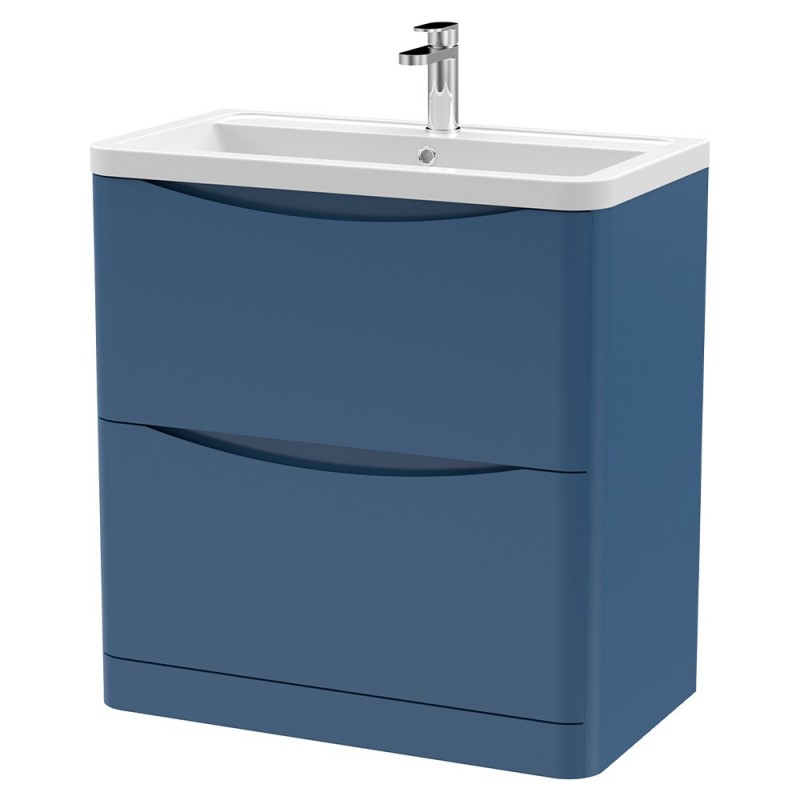 Lunar 800mm Freestanding 2 Drawer Vanity Unit with Ceramic Basin - Satin Blue