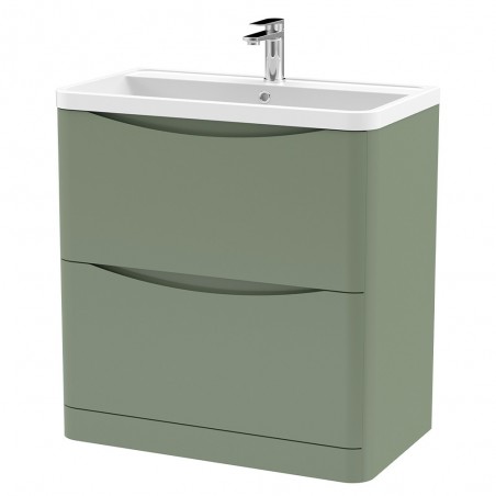 Lunar 800mm Freestanding 2 Drawer Vanity Unit with Polymarble Basin - Satin Green