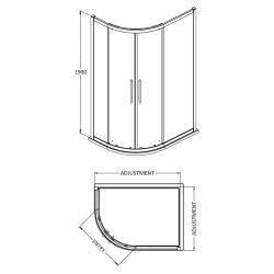 Apex Chrome Offset Quadrant Shower Enclosure 900 x 800mm - Technical Drawing