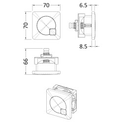 Square Dual Flush Push Button - Brushed Pewter - Technical Drawing