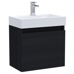 Merit Slimline 500mm Single Door Wall Hung Vanity and Basin - Charcoal Black Woodgrain