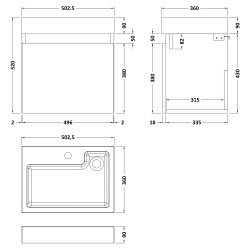 Merit 500mm Single Door Wall Hung Vanity and Basin - Midnight Blue - Technical Drawing