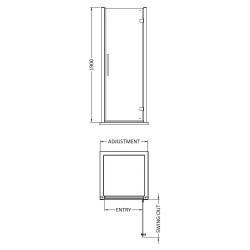 Apex Chrome 700mm Hinged Shower Door - Technical Drawing