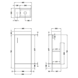 Vault Wall Hung 400mm Cabinet & Basin - Gloss Grey - Technical Drawing