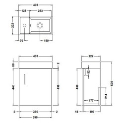 Vault 400mm Freestanding Cabinet & Basin - Gloss Grey - Technical Drawing