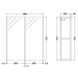 Athena 600mm Mirror Unit - Gloss Grey - Technical Drawing