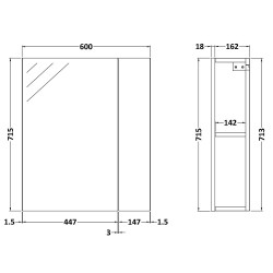 Athena 600mm Mirror Unit - Gloss Grey - Technical Drawing