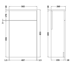 Athena 500mm WC Unit - Gloss Grey - Technical Drawing