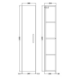 Athena Tall Unit Single Door - Gloss Grey - Technical Drawing