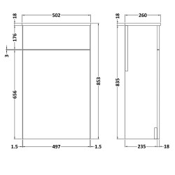 Athena 500mm WC Unit - Anthracite Woodgrain - Technical Drawing