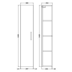 Athena Tall Unit Single Door - Anthracite Woodgrain - Technical Drawing