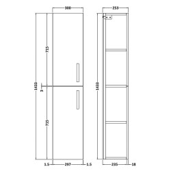 Athena Tall Unit 2 Doors - Anthracite Woodgrain - Technical Drawing