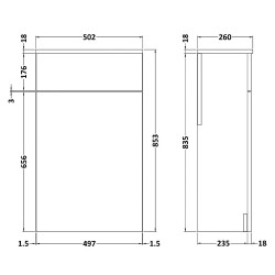 Athena 500mm WC Unit - Gloss White - Technical Drawing