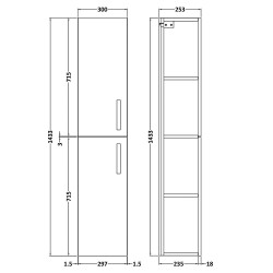 Athena Tall Unit 2 Doors - Gloss White - Technical Drawing