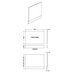 700mm Bath End Panel - Satin White - Technical Drawing