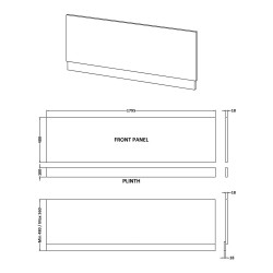 1800mm Front Bath Panel - Satin White - Technical Drawing