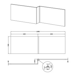 1700mm Square Shower Front Bath Panel - Satin Grey - Technical Drawing