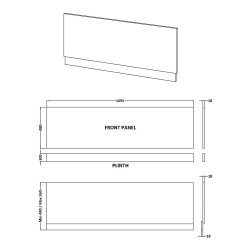 1700mm Front Bath Panel - Charcoal Black Woodgrain - Technical Drawing