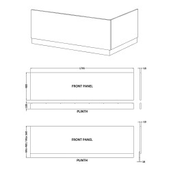 1800mm Front Bath Panel - Charcoal Black Woodgrain - Technical Drawing