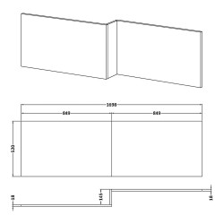1700mm Square Shower Front Bath Panel - Charcoal Black Woodgrain - Technical Drawing