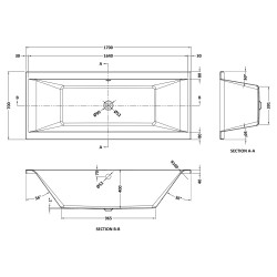 Square Double Ended Bath 1700mm x 700mm - Technical Drawing