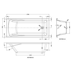 Square Single Ended Bath 1700mm x 750mm - Technical Drawing
