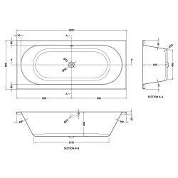 Round Double Ended Bath 1800mm x 800mm - Technical Drawing