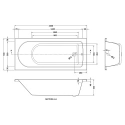 Standard Single Ended Bath 1600mm x 700mm - Technical Drawing