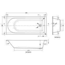 Standard Single Ended Bath 1800mm x 800mm - Technical Drawing