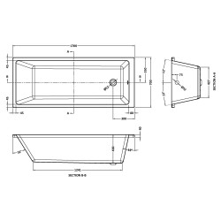 Linton Thin Edge Single Ended Rectangular Bath 1700mm x 700mm - Acrylic - Technical Drawing