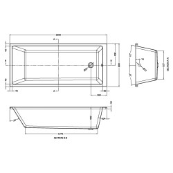 Linton Thin Edge Single Ended Rectangular Bath 1800mm x 800mm - Acrylic - Technical Drawing
