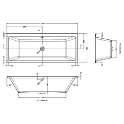 Linton Thin Edge Double Ended Rectangular Bath 1700mm x 700mm - Acrylic - Technical Drawing