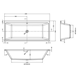 Linton Thin Edge Double Ended Rectangular Bath 1800mm x 800mm - Acrylic - Technical Drawing