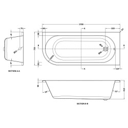 Corner Bath Right Handed 1700mm x 725mm - Technical Drawing