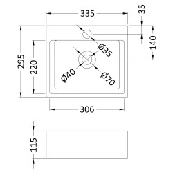 335mm Rectangular Counter Top Basin - Technical Drawing