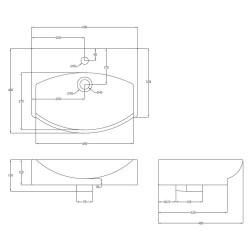 500mm x 400mm x 150mm Counter Top Basin with 1 Tap Hole - Technical Drawing