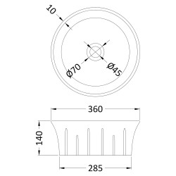 358mm Round Counter Top Basin - Technical Drawing