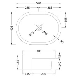 560mm Round Semi Recessed Basin - Technical Drawing