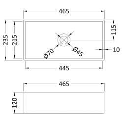 460mm x 230mm x 120mm Counter Top Basin - Technical Drawing