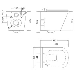 Ava Rimless Wall Hung Toilet Pan & Soft Close Seat - Technical Drawing