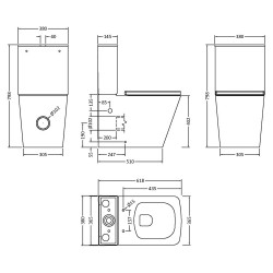 Ava Rimless Toilet Pan, Cistern & Seat - Technical Drawing