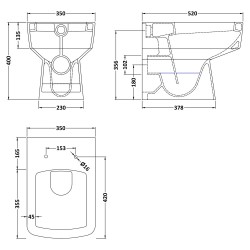 Bliss Square Back to Wall Toilet Pan - Technical Drawing