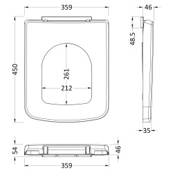 Square Soft Close Seat Top-fix Square Edged - Technical Drawing