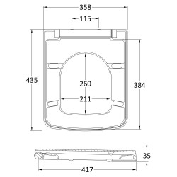 Soft Close Square Toilet Seat Quick Release - Technical Drawing