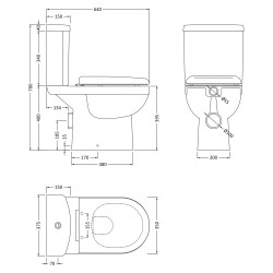 DOC M Comfort Height Toilet Pan with Cistern and Toilet Seat - Technical Drawing