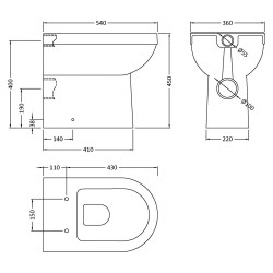 Ivo Comfort Height Back to Wall Toilet Pan - Technical Drawing