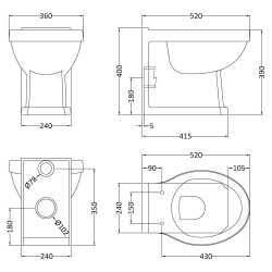 Richmond Back To Wall Short Projection Toilet Pan - Technical Drawing
