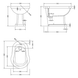 Richmond 390mm Bidet - Technical Drawing