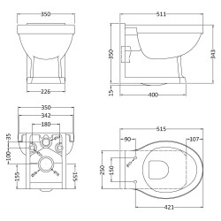 Carlton Wall Hung Toilet - Technical Drawing